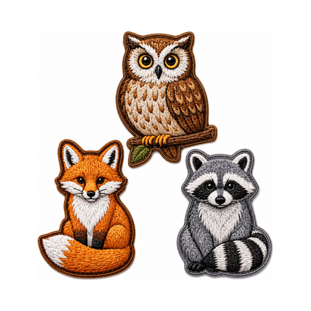 Custom Embroidered Patch Wildlife Forest Fox Raccoon Owl Die Cut Silhouette 3D Realistic Iron on Sew on for Clothing Bags