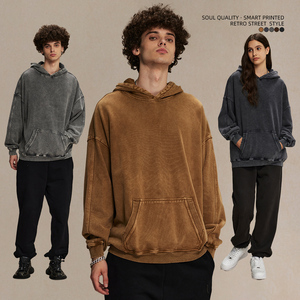 Sweat-shirt à capuche personnalisé vintage élégant, lourd, 400 GSM, lavé, 100% coton mélangé - Product Image 2