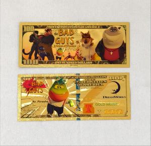 Lot de 8 billets de banque en feuille d'or <span class=keywords><strong>Bad</strong></span> Guys, style 100$, carte de collection de dessin animé, souvenir, cadeau - Product Image 2
