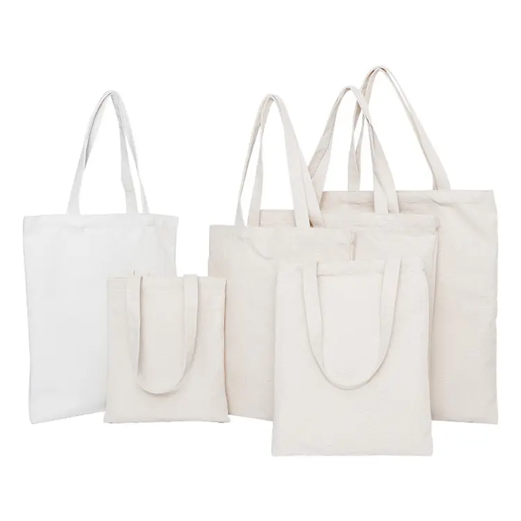 حقائب تسوق ترويجية صديقة للبيئة مخصصة بيضاء مطبوعة متينة سعة كبيرة حقائب قطن طبيعي عضوية متوفرة بمخزون
