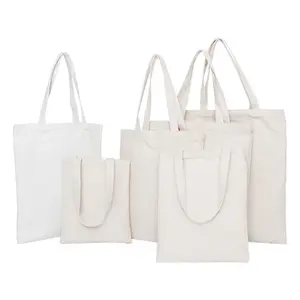 Sacolas de compras de grande capacidade ecológicas personalizadas brancas promocionais de algodão natural orgânico duráveis impressas em estoque