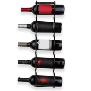 Modern Wall-Mounted Metal <strong>Wine</strong> <strong>Rack</strong> with <strong>Under</strong>-<strong>Cabinet</strong> Organizer for 5 Bottles for Liquor or <strong>Wine</strong> <strong>Storage</strong> - Product Image 1