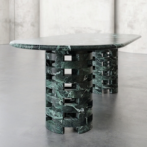Qualità superiore travertino struttura in cemento tavolo di pietra fascia alta pino <span class=keywords><strong>verde</strong></span> <span class=keywords><strong>marmo</strong></span> tavolo da pranzo con motivi - Product Image 3