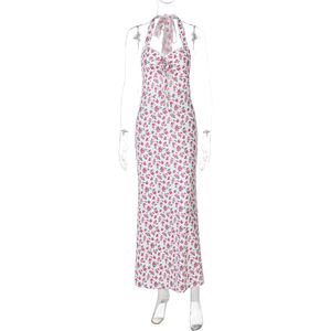 Vestido Halter de encaje Euro <span class=keywords><strong>Chic</strong></span>-Coquette Vacation Floral Maxi con recorte sin espalda y cordones de corsé - Product Image 5