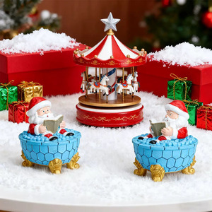 Decoración Navideña de Baño de Burbujas de Santa Claus, Azul con Pies Dorados, Diseño de Santa Leyendo un Libro, para Decoración Festiva del Hogar - Product Image 2