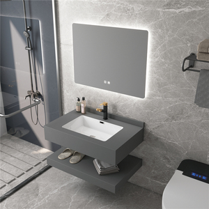 Tocador de baño con espejo inteligente para Hotel, mueble de baño con piedra artificial sinterizada flotante, moderno, montaje en pared - Product Image 4
