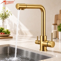 Robinet de cuisine 2-en-1 avec filtre à eau potable, en laiton massif, double poignée, chromé, à poser sur plan, mitigeur chaud/froid pour évier de cuisine