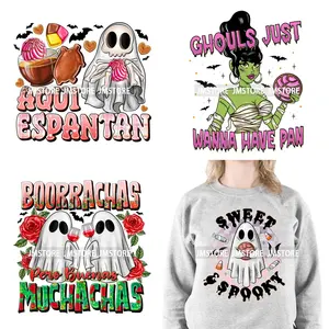 Espagnol Espooky Vibes Latina Pantasmas Mexicain Halloween Conchas Cucuys Aqui Espantan DTF Fer Sur Les Transferts Autocollants Pour Hoodies - Product Image 1