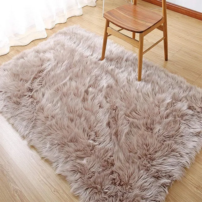 Plush Acrylic Polyester Synthetic Sheepskin Carpets Fake Fur Artificial Blankets Faux Fur Area Rugs Flooring