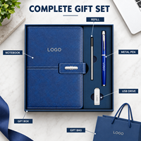 Ensemble cadeau de bloc-notes en cuir vintage A5 avec logo personnalisé, stylo, recharge, clé USB, boîte 146x213mm avec sac de transport, vente en gros