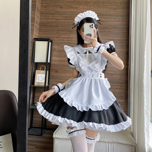 Maid Outfit With Bow Tie Black Polyester Anime Cosplay Costume Spring 2022 Plus Size Role Play - Product Image 1
