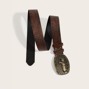 Hebillas <span class=keywords><strong>de</strong></span> Cinturón <span class=keywords><strong>de</strong></span> Metal Estilo Vaquero Occidental, <span class=keywords><strong>Cinturones</strong></span> <span class=keywords><strong>de</strong></span> <span class=keywords><strong>Cuero</strong></span> PU, Diseño Retro Tallado, Letras Personalizadas, <span class=keywords><strong>Cinturones</strong></span> para Mujer, Venta al por Mayor y al Detal - Product Image 4