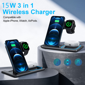 Fusucte เครื่องชาร์จไร้สายแบบพกพาพับได้3 in 1 megnetic 10W 15W สำหรับ iPhone <span class=keywords><strong>Apple</strong></span> Watch Samsung - Product Image 2