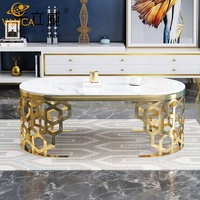 Table basse ovale en pierre de luxe crème - Style italien haut de gamme en marbre pour salon - Usage domestique