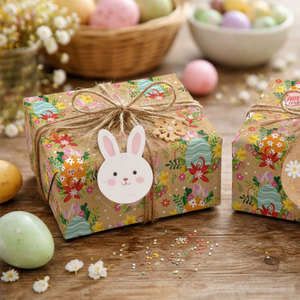 กระดาษห่อของขวัญคราฟท์ลายอีสเตอร์แบบดั้งเดิม พิมพ์ลายไข่และดอกไม้ - Product Image 6