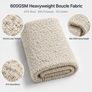 Tissu bouclé en laine et polyester 600 GSM, texture tweed bouclée, largeur 135 cm, <span class=keywords><strong>pour</strong></span> la confection de vestes, manteaux et cardigans <span class=keywords><strong>pour</strong></span> femmes - Product Image 1