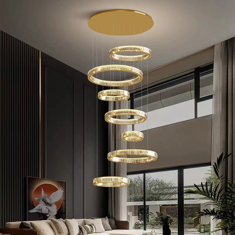 Tyson Modern Luxury Hotel Lobby K9 Crystal Ceiling Chandelier Villa Living Room Loft Staircase Round Ring Pendant Light
