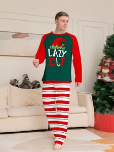 Pijamas Navideños Personalizados con Rayas Rojas para Mujer, Cintura Elástica, Ropa de Dormir Familiar con Estampado de Duende - Product Image 4