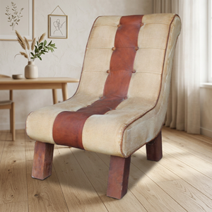 Fauteuil de salon confortable et moderne en bois, cuir, toile et tissu, design européen pour la maison - Product Image 1