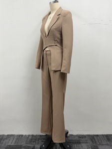女式西装套装 2 件套高腰阔腿裤不对称西装外套办公室女士工作服商务休闲装 - Product Image 3