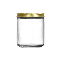 Pot en verre rond de 240 ml (8 oz) à parois droites pour le stockage des aliments, les épices, la confiture, le miel, avec couvercle en métal doré ou argenté