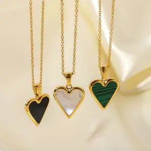 INS Net rouge 18K or blanc coquille/Malachite verte/coquille noire amour pendentif collier titane acier bijoux femmes