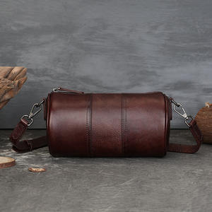 Top Grain Cowhide Brown <span class=keywords><strong>Dark</strong></span> Coffee Green Leather Vintage Barrel Crossbody Bolso de hombro de gran capacidad para mujer - Product Image 3