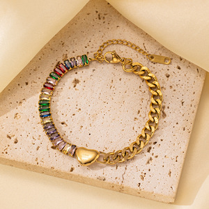 Tassel Bow Heart Pendant <b>Bracelets</b> <b>for</b> Women Fashion Diy Pearl Pendant Stainless Steel Gold-plated Cuban Chain - Product Image 5