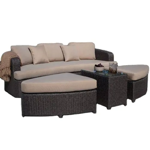 Rattan/ wicker pool lounger sofa chair with ottomans & tables