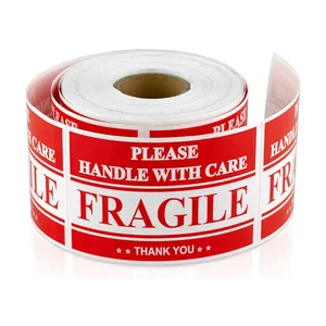 Custom Printing Roll Adhesive Paper Carton Labels Fragile Glass Handle with Care Warning Stickers