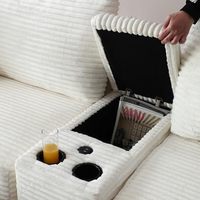 Canapé d'angle modulable en forme de L avec console, canapé compressé moderne en velours côtelé moelleux, avec porte-gobelets