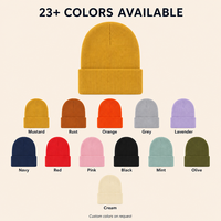 Bonnet tricoté uni côtelé à revers, chaud, extensible, doux, respirant, multicolore, avec logo personnalisé, OEM, vente en gros, faible MOQ