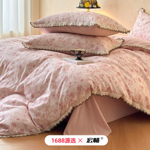 Ensemble de housse de couette en coton brossé rétro français Hongchang, motif floral, 133x72, impression réactive, usage domestique - Product Image 4