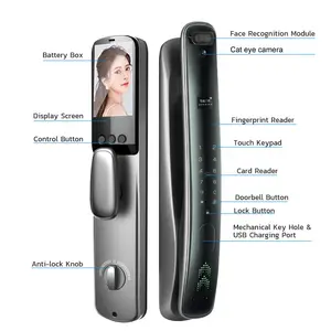 Fechadura inteligente Tuya com reconhecimento facial 3D, chamada por vídeo em tempo real, preço de fábrica, walkie-talkie, fechadura com câmera inteligente de impressão digital interna