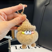 Handgemaakte cartoon schattige kleine kolenbal Rex konijnenbont auto sleutelhanger hanger Koreaanse Ins internet beroemdheid pluche rugzak