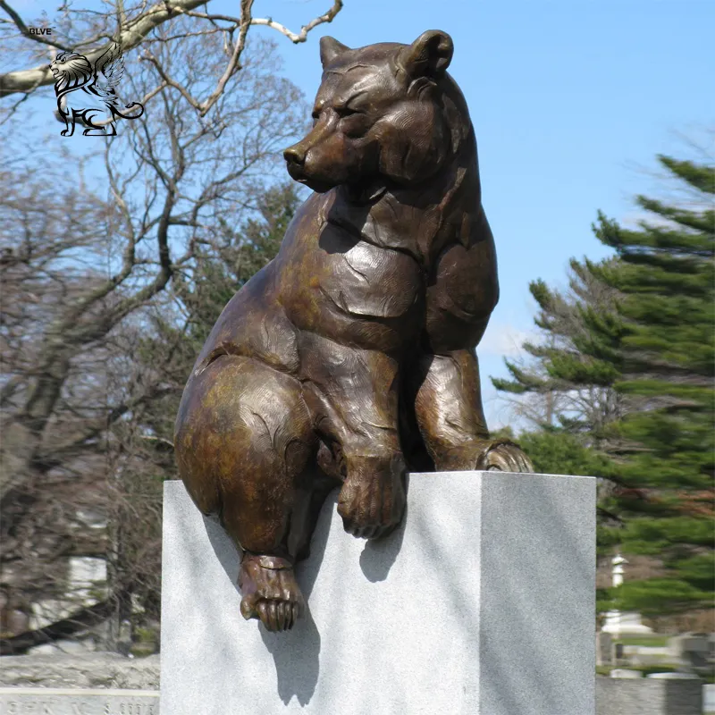Decoração de jardim, tamanho de vida fundida bronze grizzly ursos estátua de bronze escultura