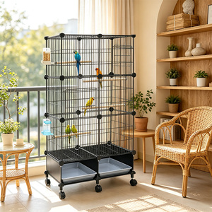 Villa para Loros, Jaula Grande Móvil de Tres Niveles para Loros, Jaula de Metal con Alambre Denso, Casa Nido para Pájaros, Jaula de Múltiples Niveles para Loros - Product Image 6