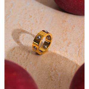 JINYOU formato 105 678 alla moda in acciaio inox placcato oro anello intarsio rotolante in acciaio perline di colore anelli di nozze per le donne - Product Image 3