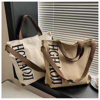 Sac fourre-tout en toile imprimé lettres style coréen, grande capacité, sac à bandoulière avec fermeture éclair, sac de voyage quotidien durable
