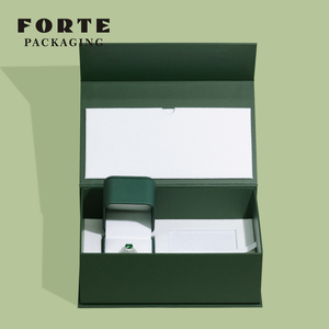 FORTE 2024 High-end Custom logo Green PU Leather Jewelry <b>Gift</b> Box Ring Earrings Pendant Box Jewelry Packaging with Outer Box - Product Image 3