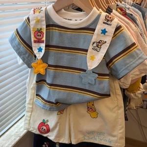 Twinkle Twinkle Striped Shawl Base Layer Set For Toddler Girls Breathable Korean Style Summer Outfit - Product Image 3