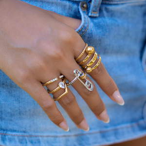 Stainless Steel <b>Ring</b> With 18K Gold Accents Paperclip Design Unisex Jewelry Gift - Product Image 2