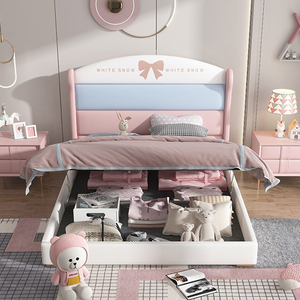 Set <span class=keywords><strong>Letto</strong></span> per Bambini in Stile Retrò Americano, Telaio <span class=keywords><strong>Letto</strong></span> di Alta Qualità, Morbido e Popolare, Design Minimalista Rosa - Product Image 4