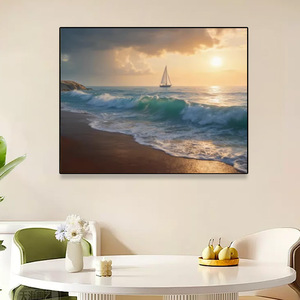 Peinture sur <span class=keywords><strong>toile</strong></span> abstraite moderne coucher de soleil sur l'océan, style neutre pour salon, chambre à coucher, décoration intérieure, tableau apaisant - Product Image 1