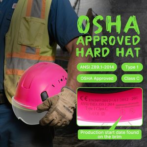 Casque de sécurité rose avec visière réglable 53-63 cm, homologué ANSI Z89.1 OSHA Type 1 Classe C, léger et sûr - Product Image 6