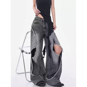 Jeans Personalizados para Mujer, 100% Algodón, Tela Vaquera, Lavado Desgastado, Estilo Vintage, Rotos, Holgados, Talla Grande, Estilo Boyfriend - Product Image 2