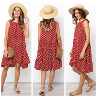 Robe sans manches de printemps pour femme, mini-robe moulante à pois, col rond, style décontracté sexy, idéale pour la plage et les soirées
