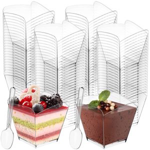 Taza de postre transparente, taza Mini cuadrada para pastel, pastel, pudín de moule, gelatina, yogur, tazas pequeñas para postre con cuchara - Product Image 1