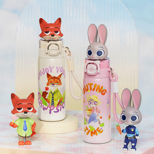 Botella de Agua Aislada para Niños Zootopia <span class=keywords><strong>Stitch</strong></span>, Linda Botella con Pajita de Dibujos Animados en 3D, Vaso Térmico Portátil de Acero Inoxidable - Product Image 2