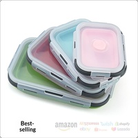 Boîte à lunch pliable carrée en silicone de qualité alimentaire 500 ml, portable, hermétique, pour micro-ondes et réfrigérateur, idéale pour l'extérieur